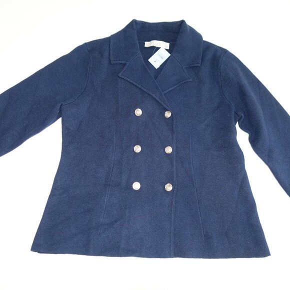 Loft Women's Double Breasted Sweater Blazer Jacket Petite Small NWT Navy Blue - Picture 1 of 7